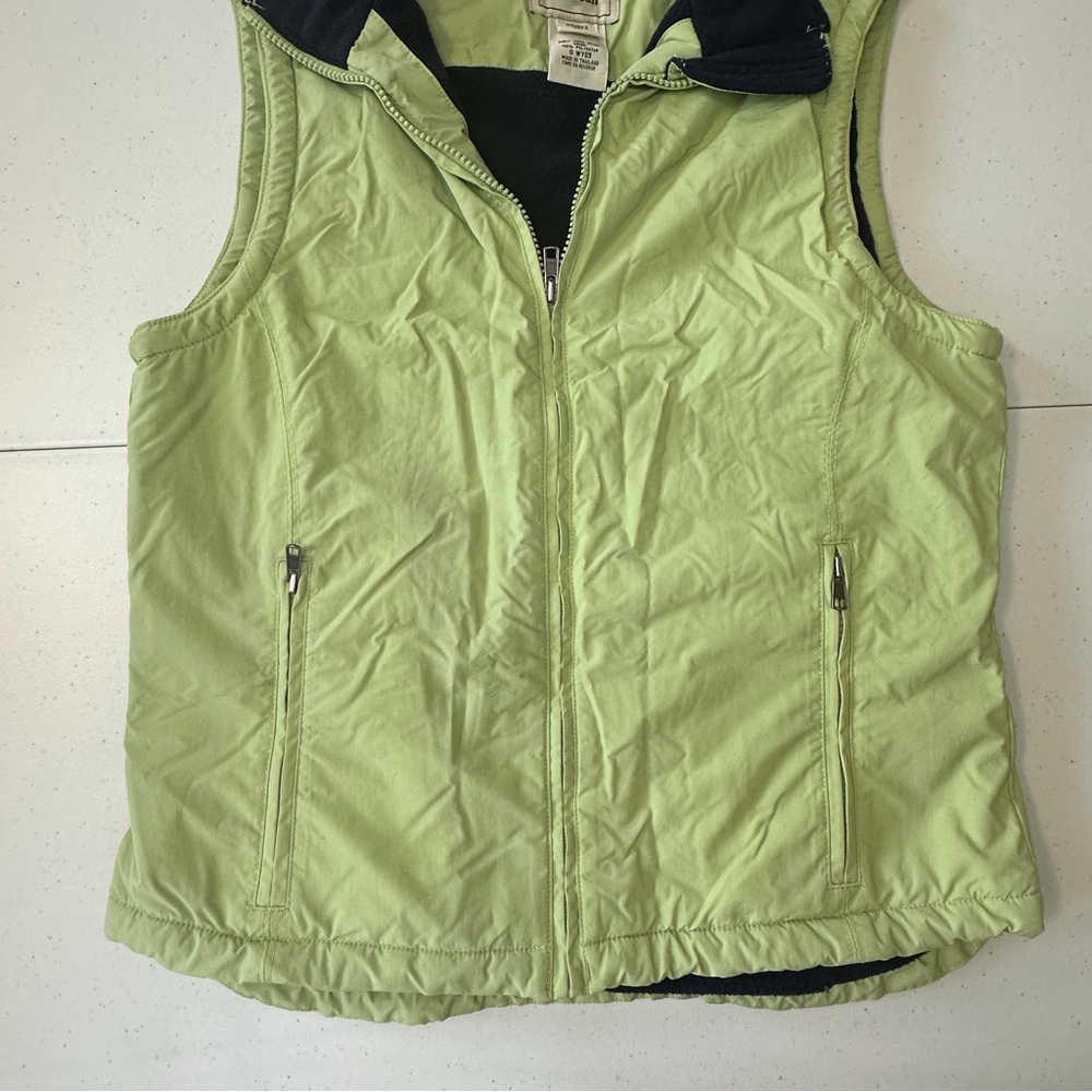 LL Bean fleece lined full zip winter vest women’s XS green &‎ navy - Picture 3 of 12